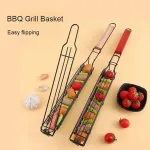 2PCS Stainless Steel Wooden Handle BBQ Grill Basket Sausage Hot Dog Basket Non-stick Barbecue Cages Barbecue Grill Grate Camping Picnic Cookware Outdoor