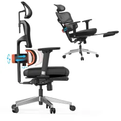[PRO VERSİYON] NEWTRAL Ergonomik Ofis Koltuğu Ayak Dayamalı Yüksek Sırtlı Masa Koltuğu Benzersiz Ayarlanabilir Bel Desteği, Sırtlık, Oturma Derinliği Ayarı, Eğim Fonksiyonu, 4D Kol Dayanaklı Ev Ofisi için Yatar Koltuk