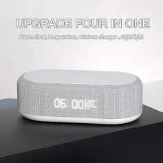 4-In-1 Desktop Clock USB Wireless Charging Night Light Thermometer Alarm Clock Wireless Charger Pad Stand Alarm Bedroom Lamp Night Light Desk Clock Temperature Thermometer Fast Charging Dock Station