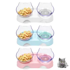 Ciotola doppia per gatti, antiscivolo, per cibo e acqua, con supporto rialzato, per animali domestici e cuccioli
