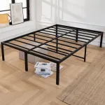 Queen Size Heavy-Duty Steel Bed Frame with Easy Assembly, Headboard Customizable Floor-Protective Pads 1500 lbs Capacity Bedroom Furniture Solution