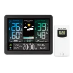 AGSIVO Weather Station Alarm Clock Wireless Indoor Outdoor Thermometer with Atomic Clock Forecast Station with Calendar and Adjustable Backlight