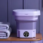 Portable Folding Mini Washing Machine 10W with Spin-Dry 8L Capacity Compact Design for Small Items Easy Operation Available in Lavender and Mint Green 110V or 220V Plug Option