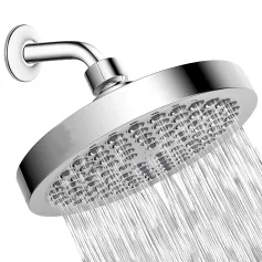 6\ High Pressure Rain Shower Head Pressure-boosting Fully-plated Lotus-shaped with Bend Pipe Bathroom Rainfall Shower Head Black Silvery Angle Adjustable Showerhead