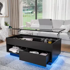 LED Lift Coffee Table The Ultimate Modern Furniture with Height Adjustment and Color Light / Sleek Design for Home Decor and Entertaining