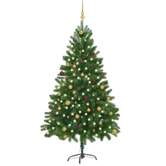 Artificial Christmas Tree Xmas Pine Tree with Solid Metal Legs, LED Lights Perfect for Indoor and Outdoor Holiday Decoration