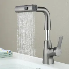 Rubinetto per lavabo estraibile, girevole a 360°, in acciaio inox 304, miscelatore per lavello da cucina con doccetta estraibile, doppio controllo per acqua calda e fredda