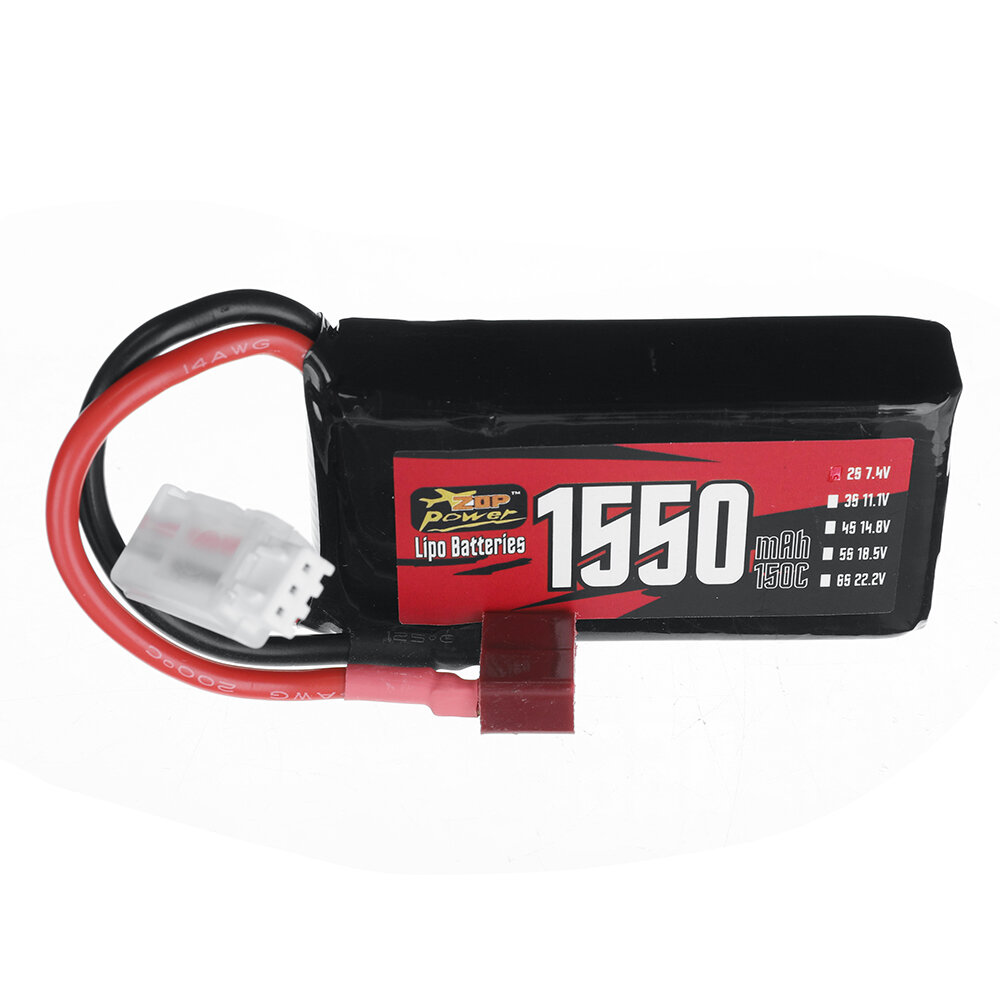 ZOP Power 7.4V 1550mAh 150C 2S LiPo Battery T Plug for RC Car