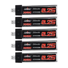 5Pcs URUAV 3.7V 250mAh 30C/60C 1S Lipo Battery PH2.0 for Tiny Whoop TINY6 6X