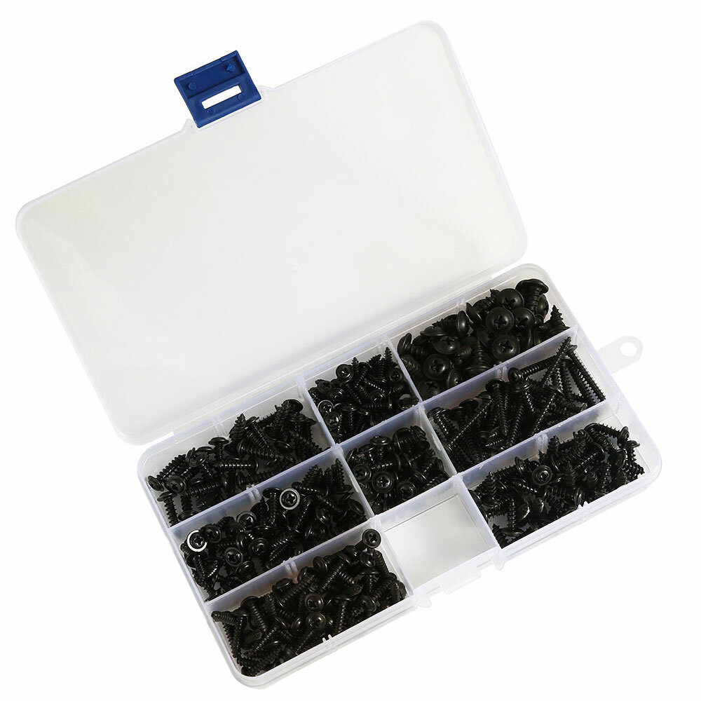 340Pcs Pan Head Tapping Screw Cross Head M3/M3.5/M4/M4.8 Self Tapping Screw Set Assortment Kit Black Furniture Carbon Steel