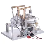 Modelo de Gerador de Motor Stirling de Duplo Cilindro de Ar Quente Tipo Equilíbrio com Lâmpada LED & Display Digital de Voltagem Medidor Experimento de Física Descoberta de Ciência Produção Invenção Decorações de Mesa Coleção Brinquedos