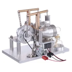 Balance Type Hot Air Dual Cylinder Stirling Engine Generator Model with LED Bulb & Voltage Digital Display Meter Physics Experiment Science Discovery Production Invention Desktop Decorations Collection Toys
