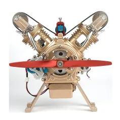 TECHING Alloy Mini Manual Assembly V2 Double-cylinder Engine Model Kits DIY Toy Collection Decoration Science Discovery Toys
