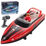 HXJRC HJ821 2.4G RC Boat Capsized Reset High Speed LED Light Speedboat Waterproof Dual Motors Electric Racing Vehicles Models Lakes Pools Remote Control Toys