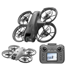YCRC V666 WiFi FPV with LCD Screen Controller HD ESC Dual Camera Optical Flow Hover Automatic Obstacle Avoidance Brushless LED Light Circle Protection Kids Gifts 2.4G 4CH 6-Axis Remote Control RC Toys Drone Quadcopter RTF