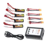 4PCS ZOP Power 7.4V 600mAh 60C 2S LiPo Battery JST + T Plug with B3 Charger XT30 Adapter Cable for RC Models