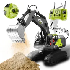 HJ Models 689-714A 1/16 2.4G 16CH RC Car Excavator Engineering Vehicles Alloy Bucket Digging 680° Rotation Spray LED Light Sound RTR Toys