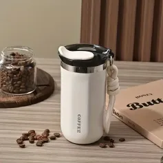IPRee 350ml Copos isolados de aço inoxidável Caneca de café portátil de parede dupla com garrafas de água potável à prova de vazamento de corda