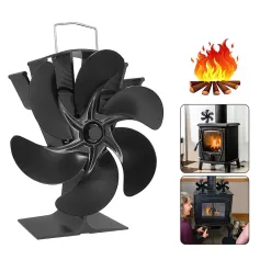 IPRee 6 Blades Heat Powered Stove Fan Black Fireplace Fan Log Wood Burner Eco-fan Quiet Home Fireplace Fan Efficient Heat Distribution