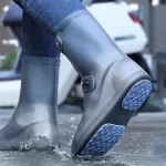 XANES 1 Pair Rain Boot Bicycle Shoe Covers Waterproof Silicone High Top Non-slip Shoes Protector Outdoor Reusable Thickened Footwear for Cycling Hiking Walking