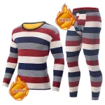 TENGOO 2 Pcs Men's Striped Thermal Underwear, Compression Thermal Base Layer Set, Comfy Moisture Wicking & Breathable Basic Long Sleeve & Leggings Casual Men Warm Underwear Set, Long Johns Set, Men's Thermal Clothing