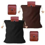 IPRee Foldable Large Capacity Canvas Belt Bag, Pouch, PU Leather Canvas Drawstring Foraging Pouch for Travel Camping Hiking Bag