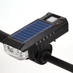 Solar Rechargeable Bike Headlight LED Super Brightness 4000mAh Battery Waterproof 4 Light Modes Warning Flashlight with 120dB Horn for Night Cycling