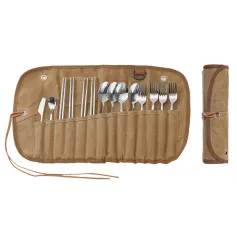 Outdoor Set Waterproof Storage Bag Stainless Steel Spoon Chopsticks Fork Camping Travel Picnic Canvas Bag