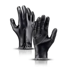 XANES Winter Warm Touch Screen Windproof Waterproof Cycling Gloves for Men Women PU Leather Fleece-Lined full-finger Gloves for Outdoor Cold Weather Activities
