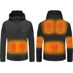 TENGOO HJ-07 Giacca con cappuccio a collo alto termico con controllo della temperatura a tre velocità, 7 zone riscaldanti, per sport invernali all'aperto