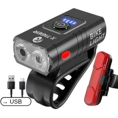 Set di luci per bici con luminosità da 1000 lm, 6 modalità di illuminazione, batteria da 1200 mAh, luce anteriore in lega di alluminio con fanale posteriore intelligente per mountain bike e scooter.