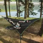 IPRee Portable Triangle Hammock with Storage Bag Outdoor Hanging Bed Anti-Rollover Camping Triangle Bed Double Park Camping Equipment