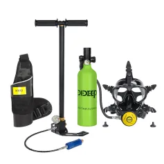 DIDEEP Mini Scuba Tank 1L Diving with Pump Snorkel Mask Portable Oxygen Cylinder Full Face Diving Mask Underwater Breath System