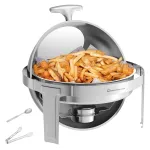 Warmounts 6QT Chafing Dish Buffet Set, Roll Top Round Chafing Dishes for Buffet with Visible Lid, Serving Utensils, Stainless Steel Chafers for Catering for Parties, Events, Wedding, Hotel