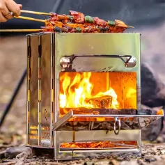 IPRee Folding Stainless Steel Oven Portable Wood Burner Camping Wood Stove Mini BBQ Grill Carry Bag Camping Supplies Fire Wood Heater