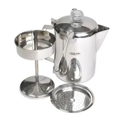 IPRee Percolator Coffee Pot Stainless Steel Camping Outdoor Stovetop Maker W/ Top Glass Knob 9 Cups Cold Brew Coffee Maker Coffeeware