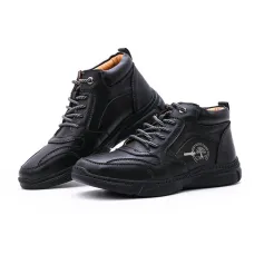 Men's High Top Boots Winter PU Leather Ankle Boots Fur Lined Warm Slip Resistant Waterproof Casual Shoes Outdoor Mountaineering Hiking Shoes