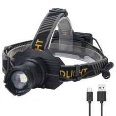 SEEKNITE 500M Distance Smart Sensor LED Headlamp Spotlight/Floodlight Zoom, Yellow/White Light Adjusted, Type-C Rechargeable, Fishing Camping Running Working Headlight Long Shot Head Flashlight
