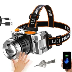 Outdoor 500LM Wave Sensor Headlamp White Yellow Blue 3 Light Source Fishing Headlights USB Charging Night Running Lamp