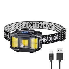 COB LED-päähän asennettava taskulamppu USB-lataus Tehokas ajovalojen taskulamppu Tehonäyttö Retkeilypäävalo ulkona yökalastukseen