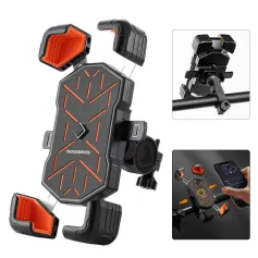 ROCKBROS 4.5''-7.2''Bicycle Phone Handlebar Holder 360° Rotation 30° Tilt Auto Locking Shockproof Non-slip Motorcycle Electric Vehicle Bike Bracket