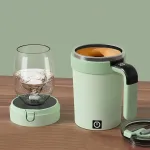 IPRee 380ML Detachable Automatic Magnetic Stirring Mug with Straw & Lid Stainless Steel Waterproof USB Electric Mixing Coffee Mug