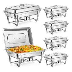 Warmounts 2/4/6-Pack Chafing Dishes Set 9QT/Foldable Glass Lid, Stainless Steel Food Warmer Set, Full Size Water Pan, Fuel Holder for Cooked Food Insulation for Party Catering Events Wedding Banquet