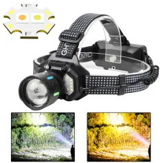 IPRee Dual Light Source Zoomable LED Headlamp with Sensing Switch Long-Range Strong Light LED Outdoor Long Endurance Head Light Searchlight