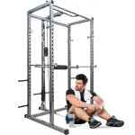 [US Direct] BOMINFIT Multi-Function Power Cage Power Tower 17.5-68'' High Adjustable Dipping Station Barbell Stand Squat Cage for Weight Training Max Loading 800lbs
