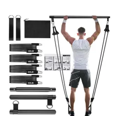 KALOAD Portable Yoga Pilates Bar Stick com Banda de Resistência Home Gym Muscle Toning Bar Fitness Alongamento Esportes Exercício de Treino Corporal