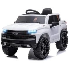Funtok RS03 12V Powered Kids Electric Ride on Car Truck Chevrolet Silverado Official Licensed Safety Lock bluetooth Music LED Lights with Remote Control Car Toy