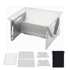 IPRee Outdoor Stainless Steel Portable Folding Card Stove Outdoor Charcoal BBQ Grill for Camping, Lightweight Fire Pit for Cooking