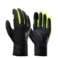 ROCKBROS Fiets Handschoenen Volledige Vinger Touchscreen PU Leer Antislip Schokabsorberende Padding Warme Handschoenen voor Buitensporten Fietsen