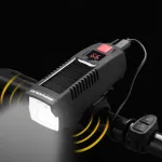 BENGGUO Solar Rechargeable Bike Headlight LED Super Brightness 1800mAh Battery Waterproof 4 Light Modes Warning Flashlight with 120dB Horn for Night Cycling